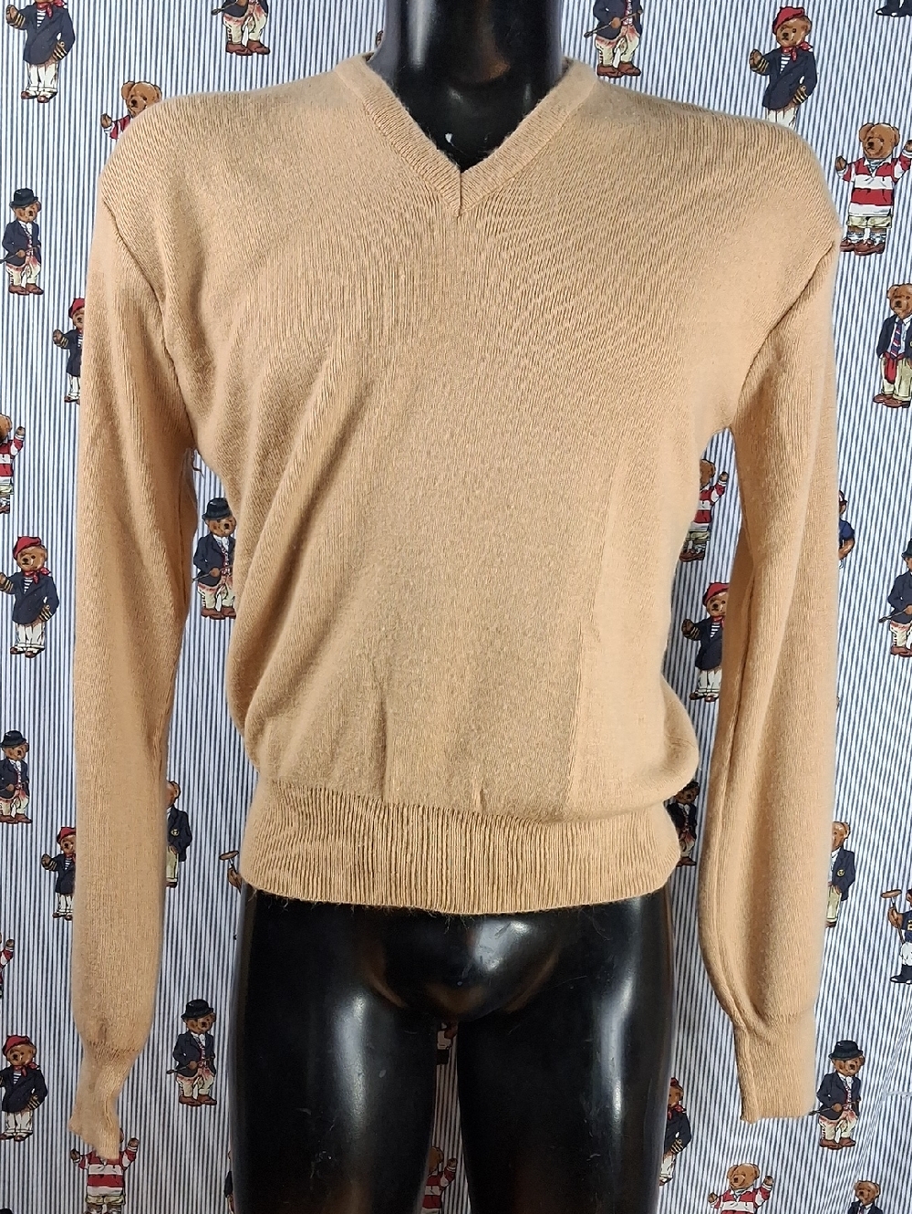 Vintage McGregor Ribbed V-neck Crop Cut Tan Soft Acrylic XL Tan Casual Sweater